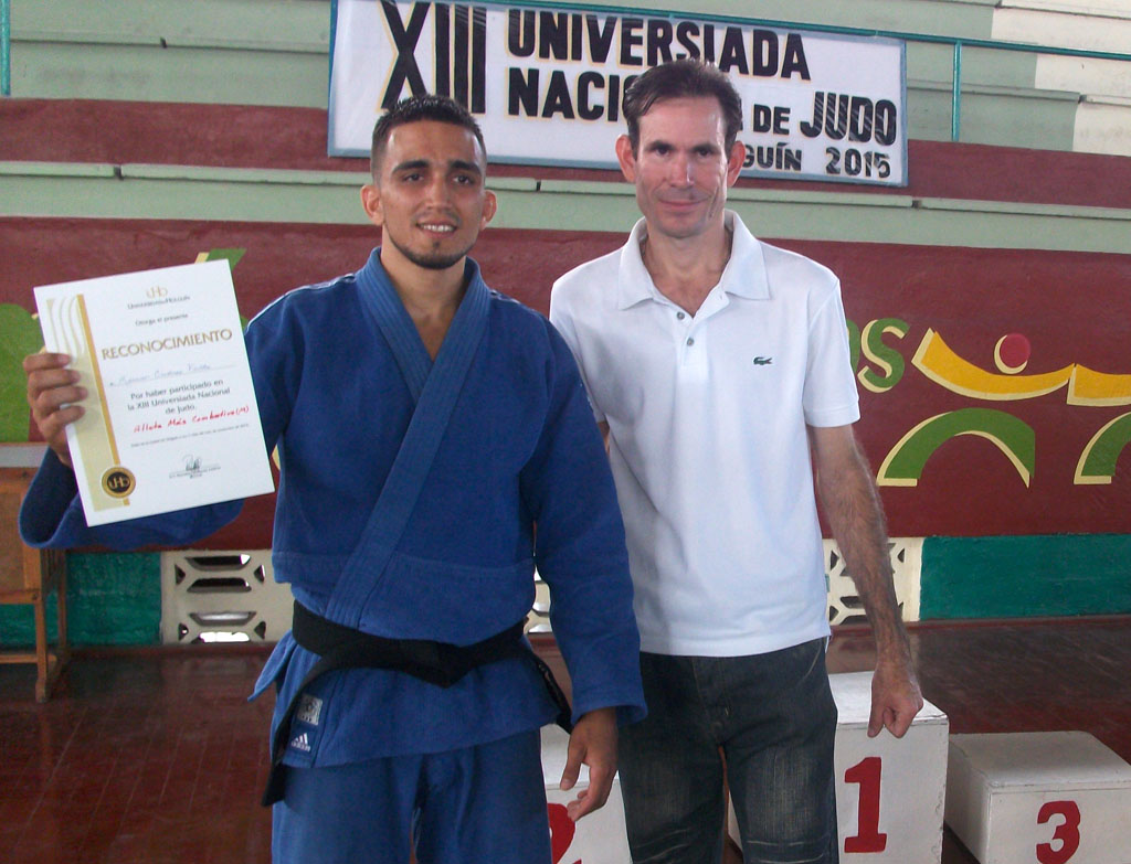 Jornada final de competiciones de la XIII Universiada de Judo. Atleta más combativo: Reinier Cárdenas Failde de la Universidad de Sancti Spíritus. Ateneo Deportivo "Fernando de Dios Buñuel", 21 de noviembre de 2015. UHO FOTO/Luis Ernesto Ruiz Martínez.
