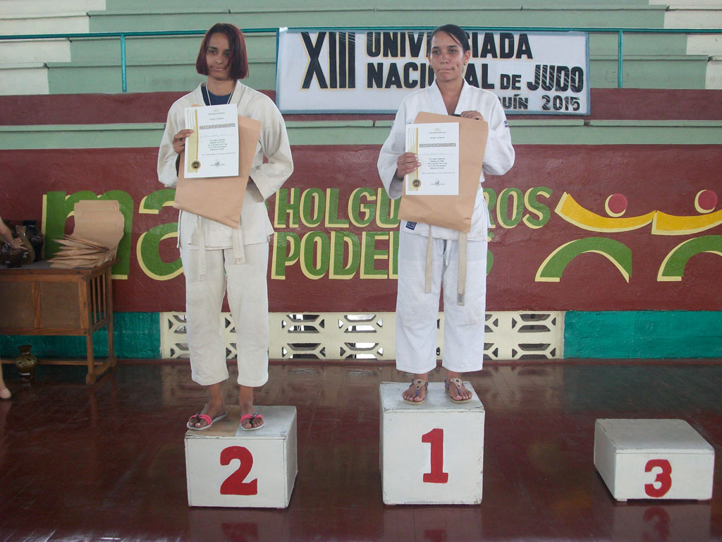 Jornada final de competiciones de la XIII Universiada de Judo. Premiación de los 57 kilogramos (F). Ateneo Deportivo "Fernando de Dios Buñuel", 21 de noviembre de 2015. UHO FOTO/Luis Ernesto Ruiz Martínez.