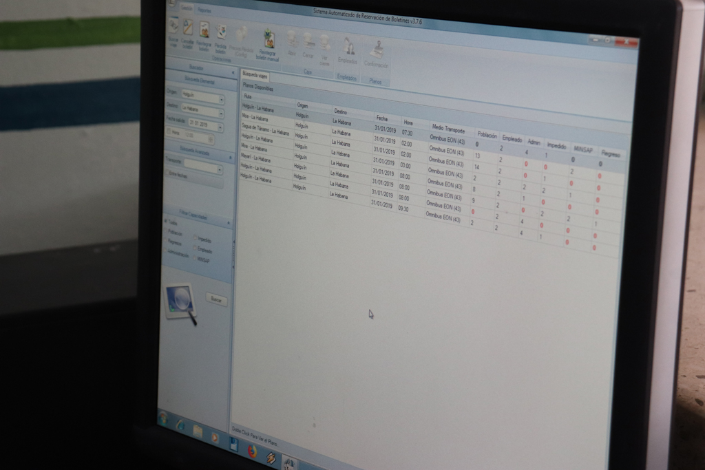 Sistema computarizado que rige la disponibilidad de pasajes para los diferentes destinos a reservar. Desarrollado en la sede Oscar Lucero Moya, el 30 de enero de 2019. Foto: Yudith Rojas Tamayo/UHo