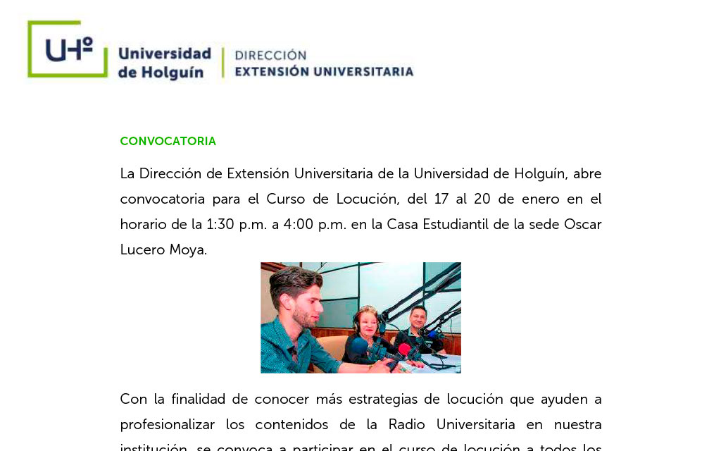 Convocan a curso de locución